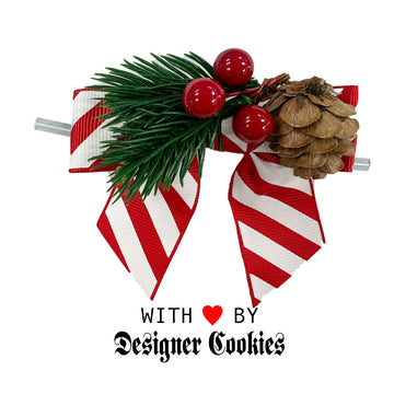 Pine Cone Candy Stripe Pretied Bow on a Wire