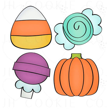 a four piece mini cookie cutter set of halloween candy