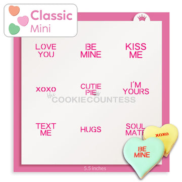 Conversation Hearts Classic Mini 1" Sayings Stencil for cookies
