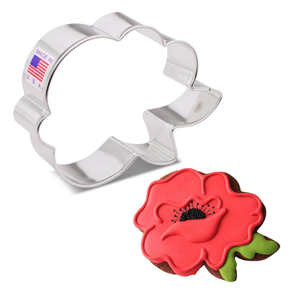 A rose flower cookie and cookie cutter by Ann Clark decorating