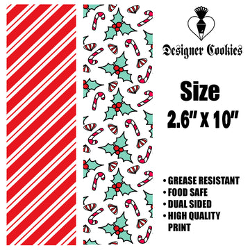 Candy Cane Holly Food Safe Grease Resistant Skinny Bag Backer