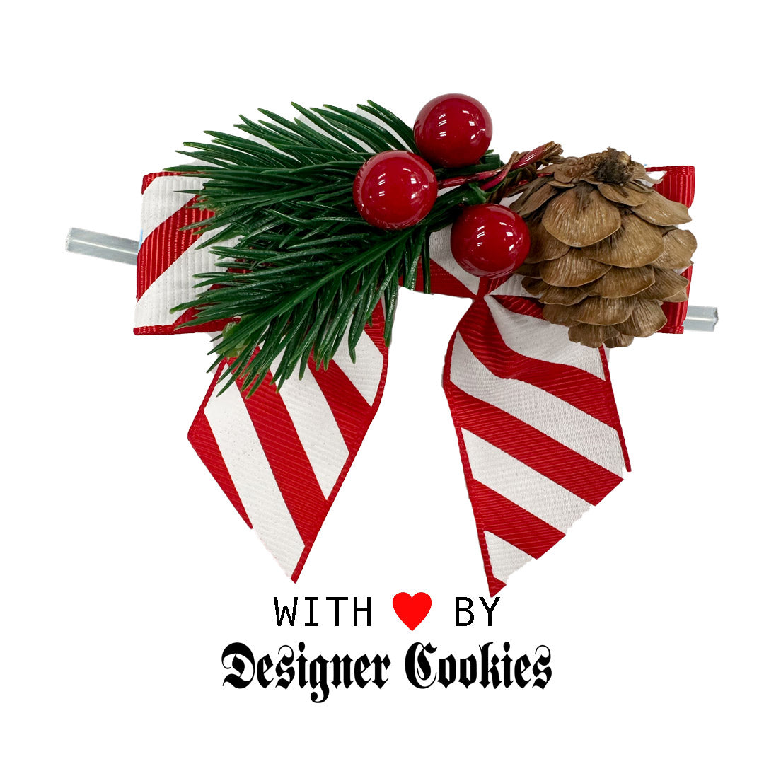Pine Cone Candy Stripe Pretied Bow on a Wire