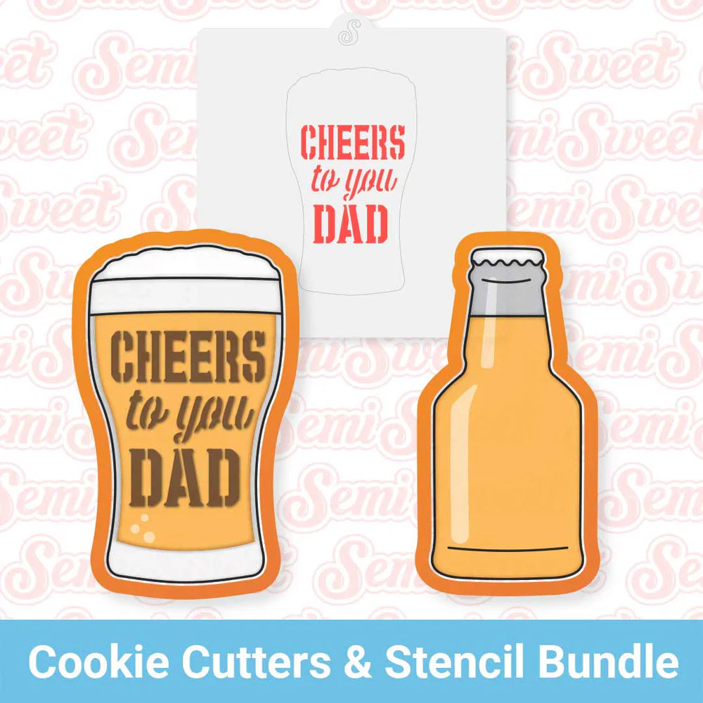 Beer Bottle & Glass Cookie Cutter & Stencil Bundle