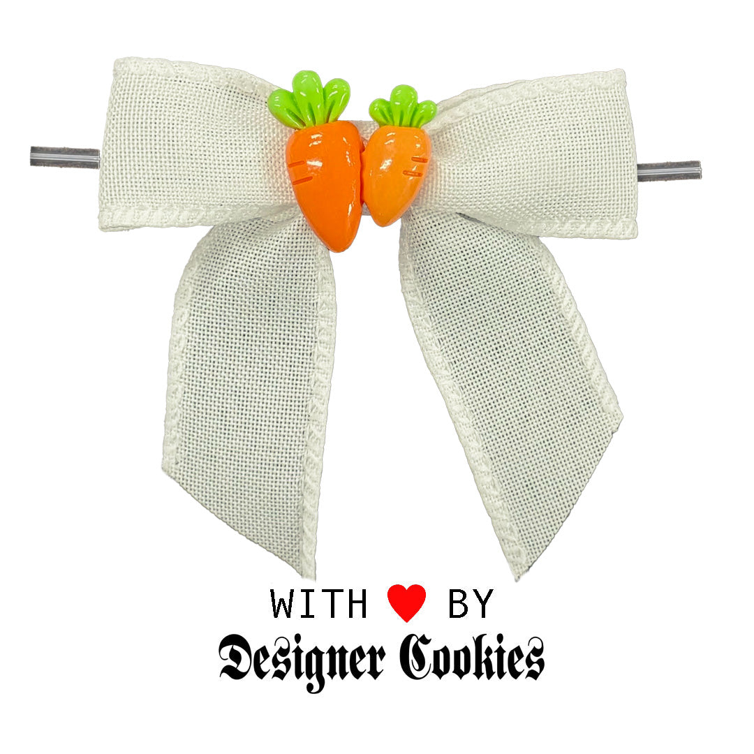 White Poly Linen Bow with Carrot Charm