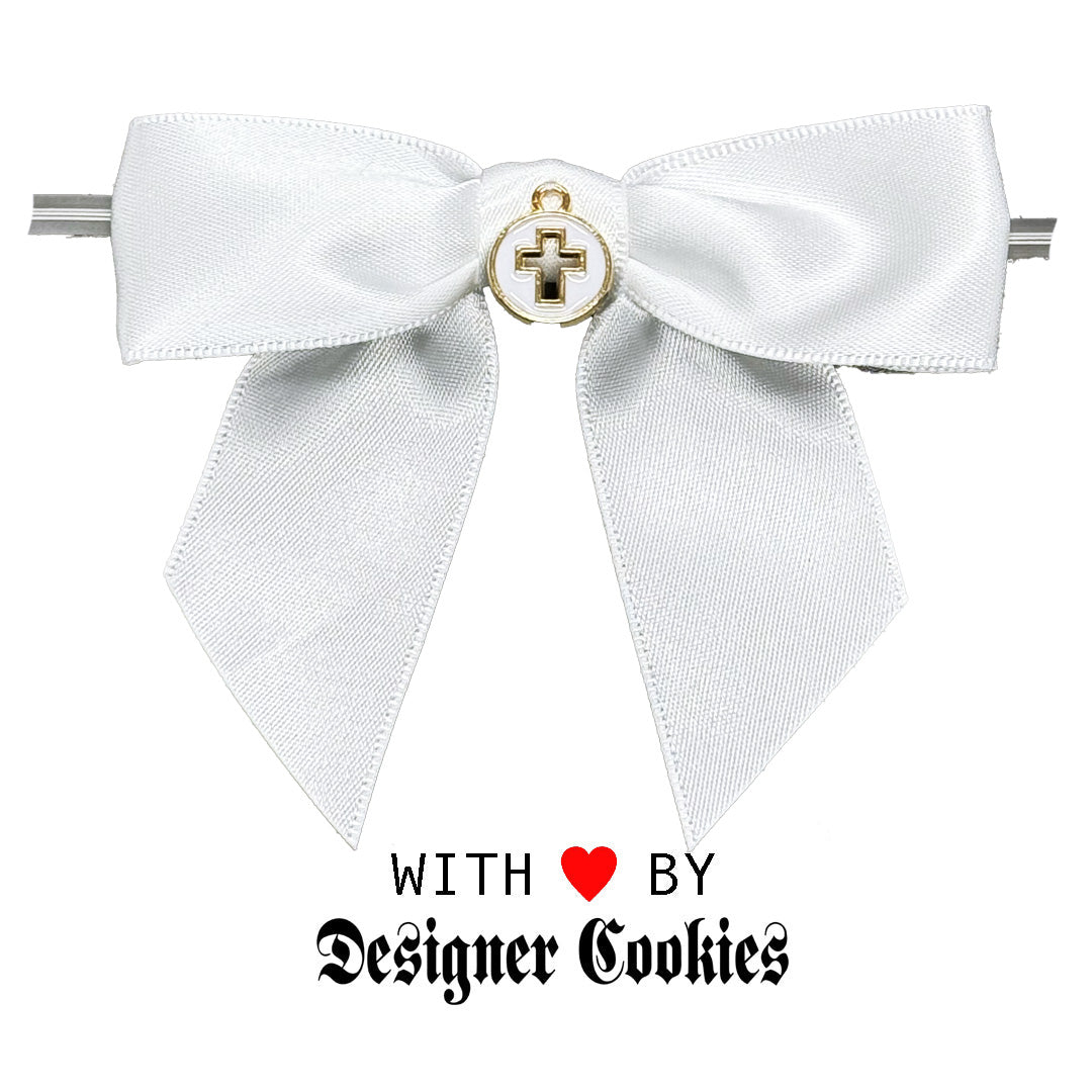 White Satin with Cross Pre-Tied Bow on a Wire