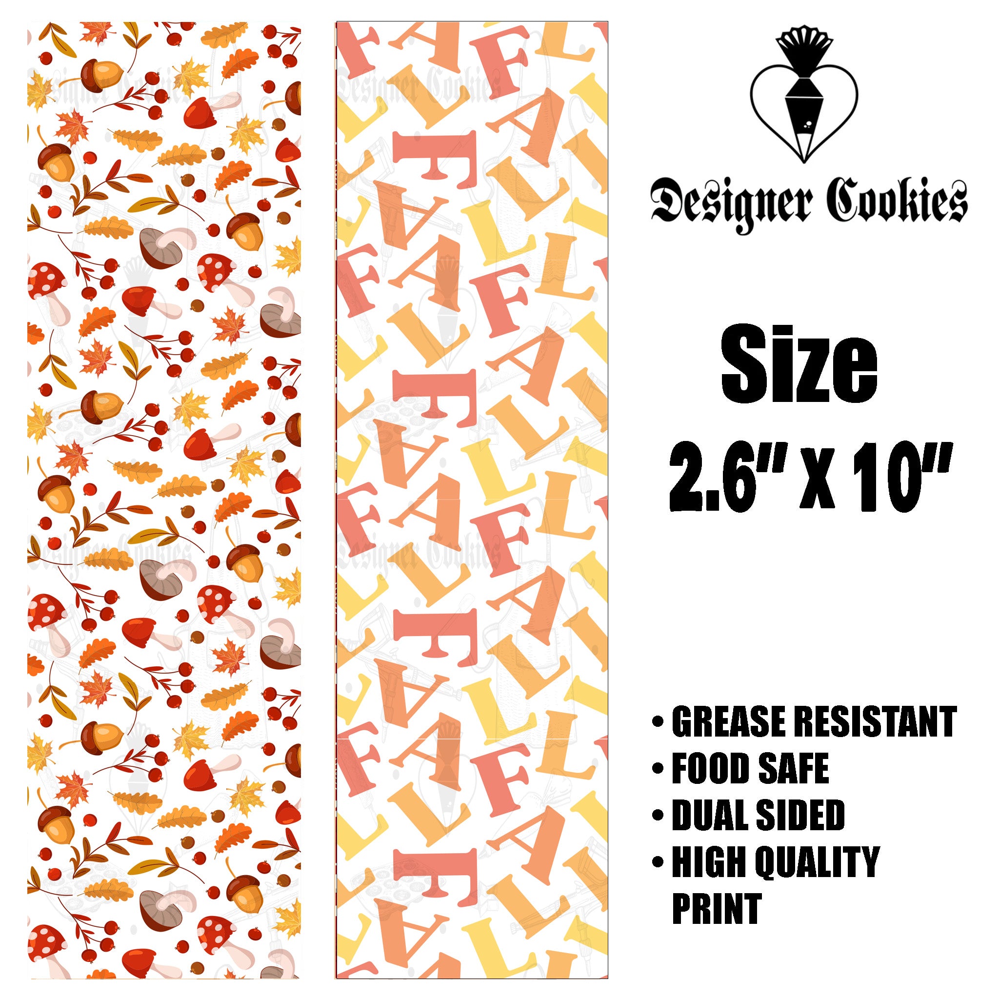 Fall Backer Food Safe Grease Resistant Skinny Bag Backer