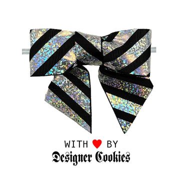 Chubby Black Bow with Hologram Diagonal Stripes