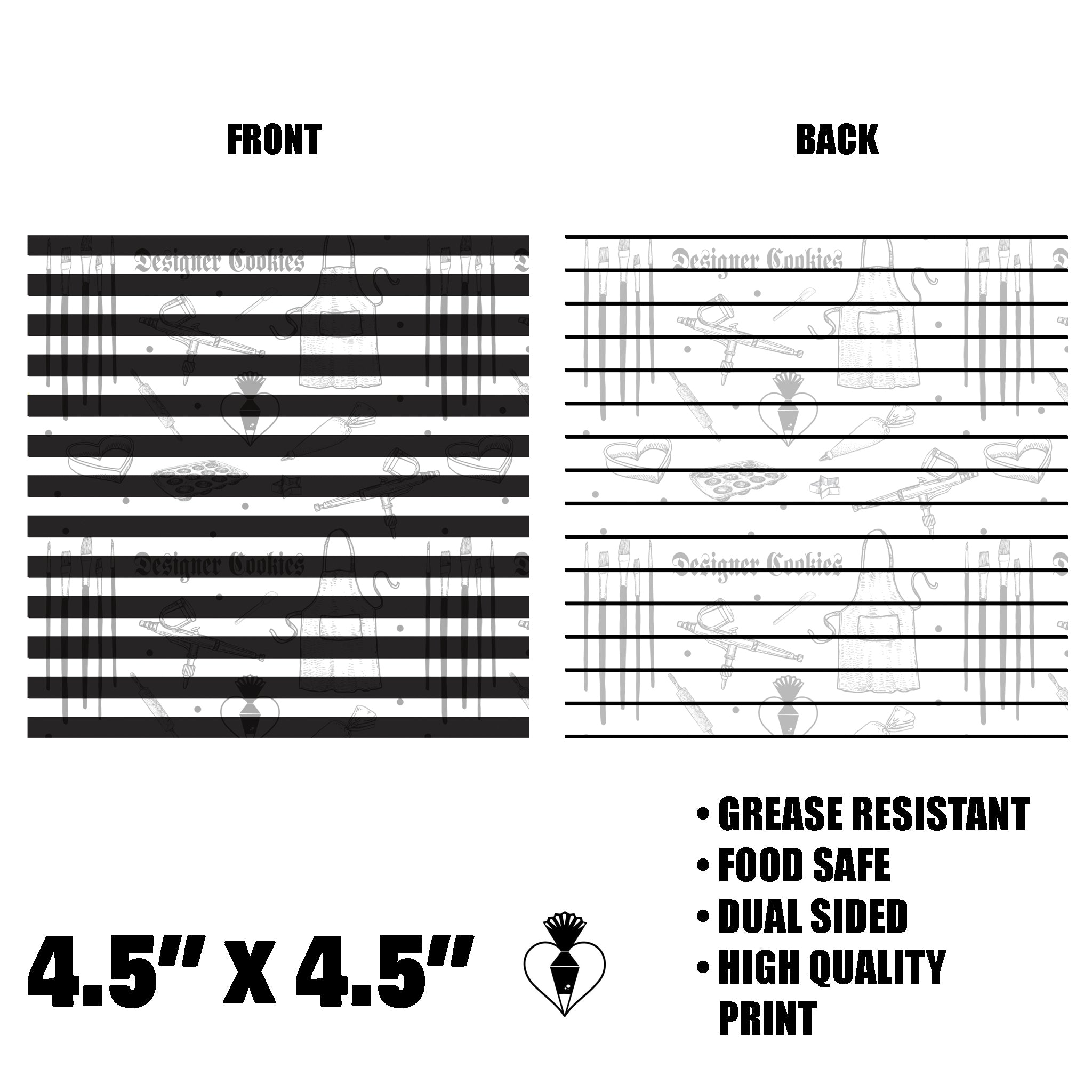 4.5"X4.5" Pinstripes/Wide Black and White Lines Food Safe Grease Resistant Square Backer