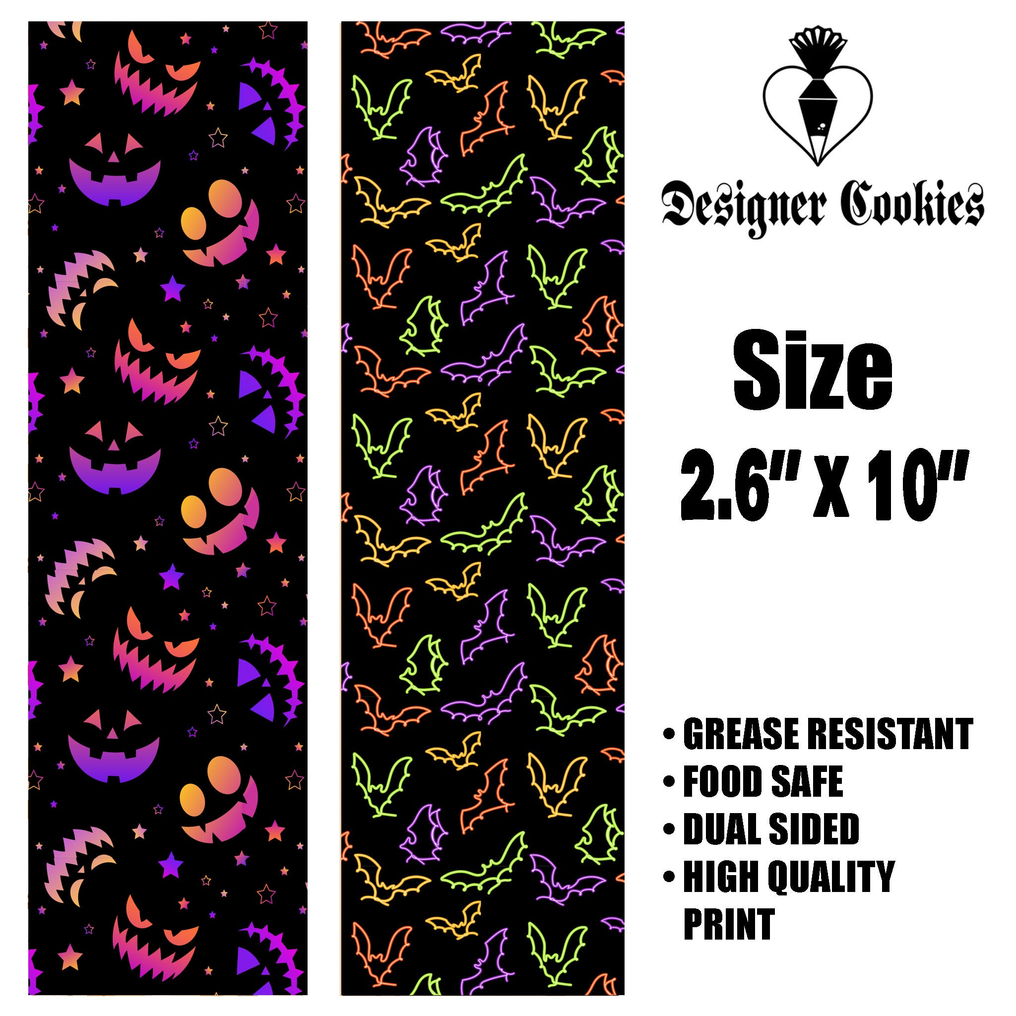 Neon Halloween Backer Food Safe Grease Resistant Skinny Bag Backer