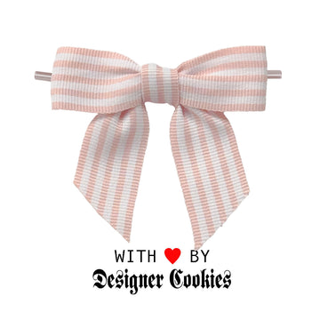 Wide Light Pink and White Stripe Pretied Bow