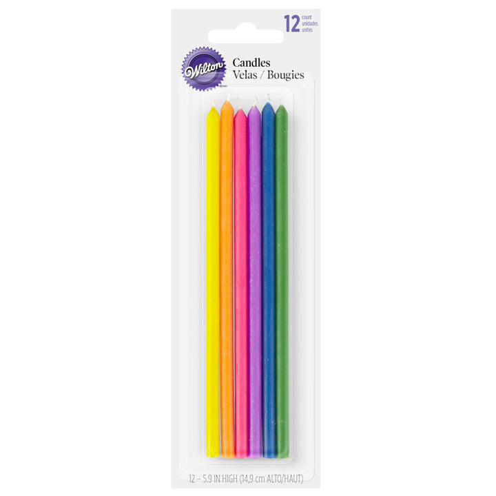 Brightly Colored Slender Birthday Candle Set, 12-Count