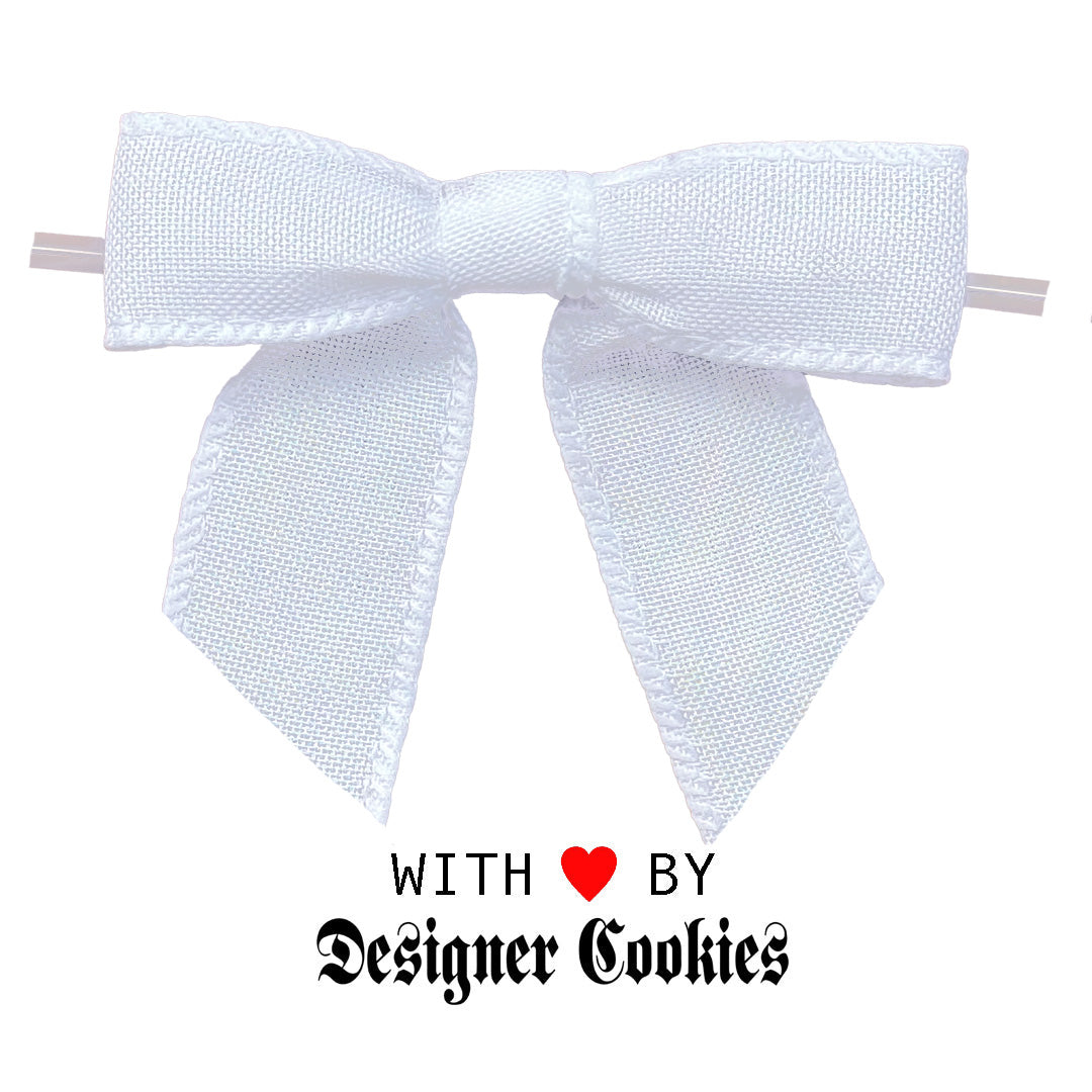 White Poly Linen Pretied Bow on a Wire