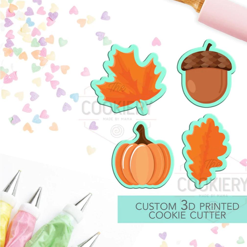 a 4-piece mini fall elements cookie cutter set by the Cookiery