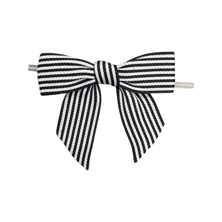 a pre-tied black and white stripe bow 