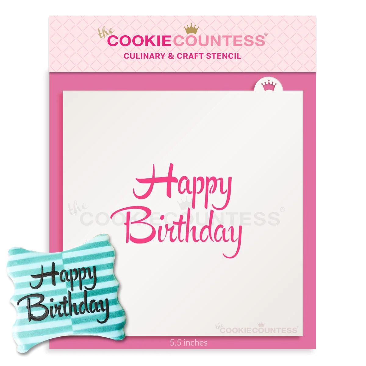 Brush Script Happy Birthday Stencil - Designer Cookies ™ STUDIO