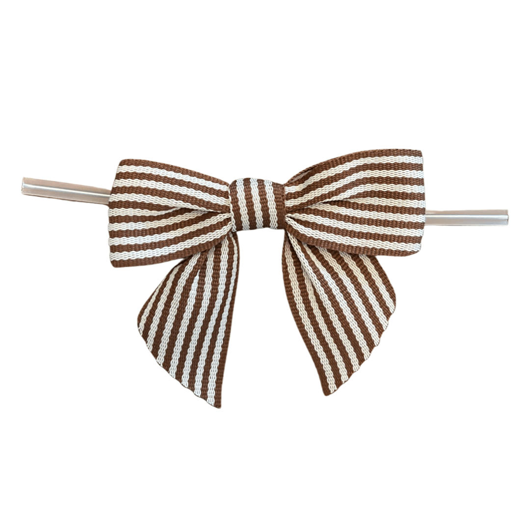 a brown and ivory striped bow 