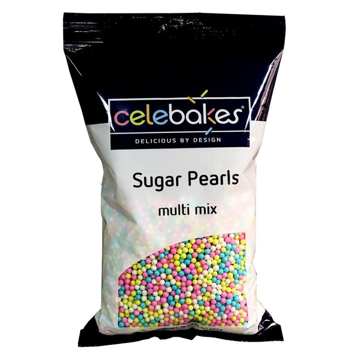 Celebakes Multi Mix Sugar Pearls 3-4mm pink blue yellow white